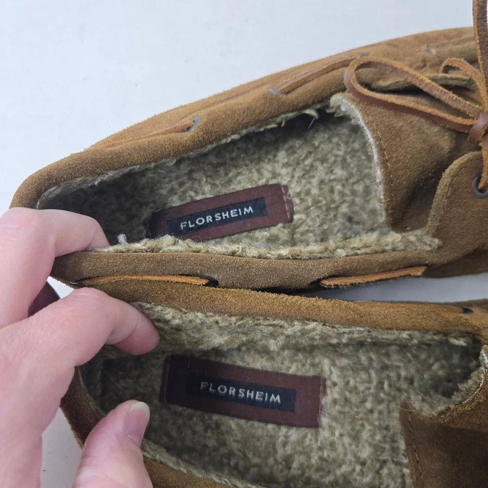 Florsheim Mens Brown Suede Faux Fur Lined Moccasin Slippers 5382106 Size 12M
